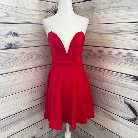 Lulus Red Strapless Deep V Neckline Fit & Flare Dress - Picture 1 of 10